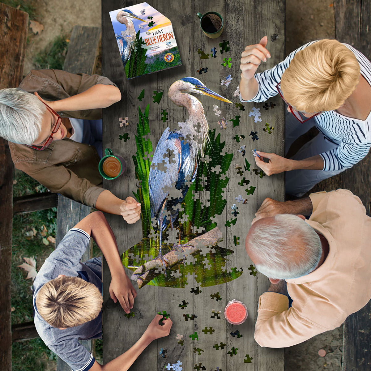 Madd Capp BLUE HERON 300 Piece Jigsaw Puzzle For Ages 10 and up - 6021 - Unique-Shaped Border, Challenging Random Cut, Deluxe Five-Sided Tamperproof Box, Includes Educational Madd Capp Fun Facts