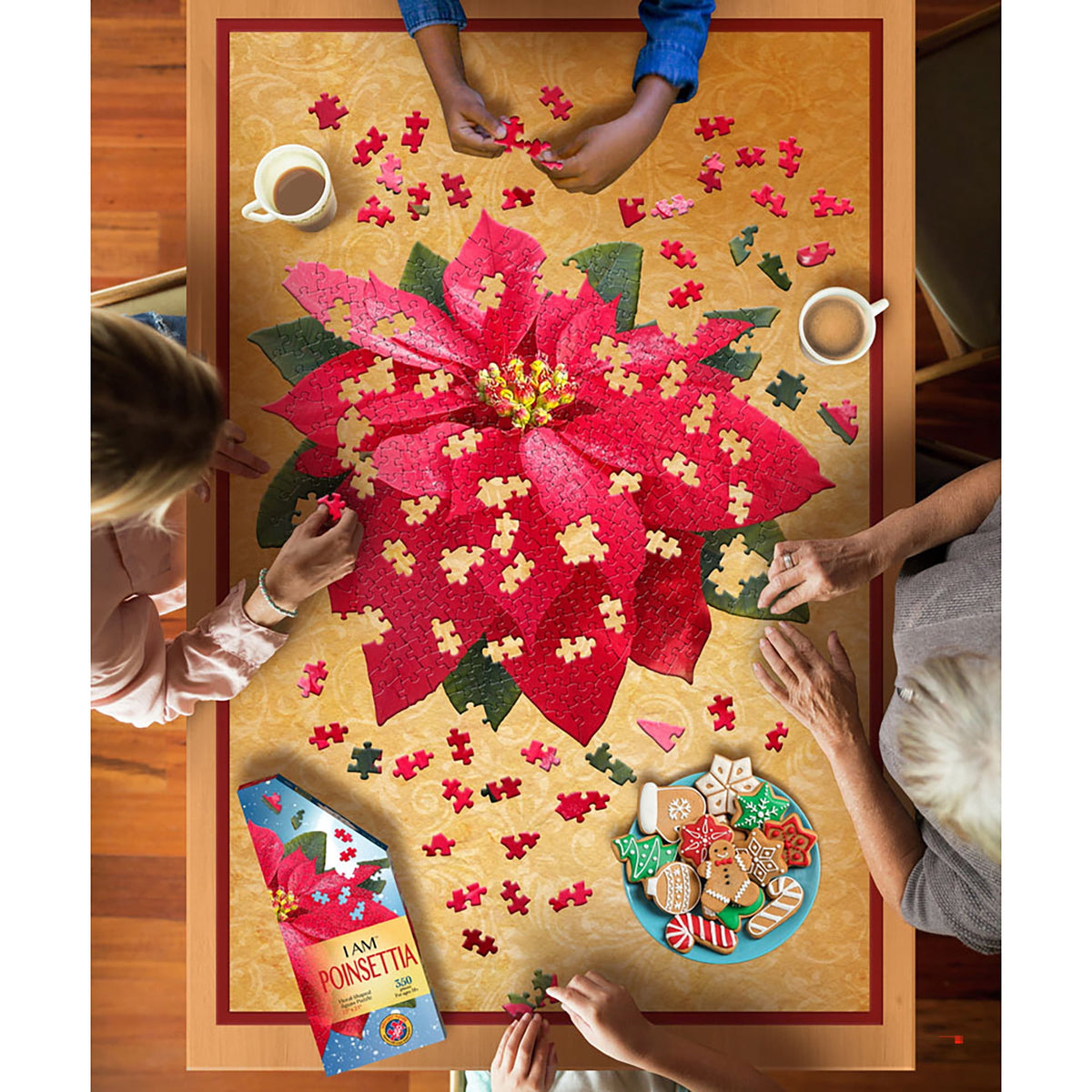 Madd Capp POINSETTIA 350 Piece Jigsaw Puzzle For Ages 10 and up - 8008 - Unique Floral-Shaped Border, Random Cut, Deluxe Five-Sided Box, Includes Educational Madd Capp Fun Facts & Gardening Tips