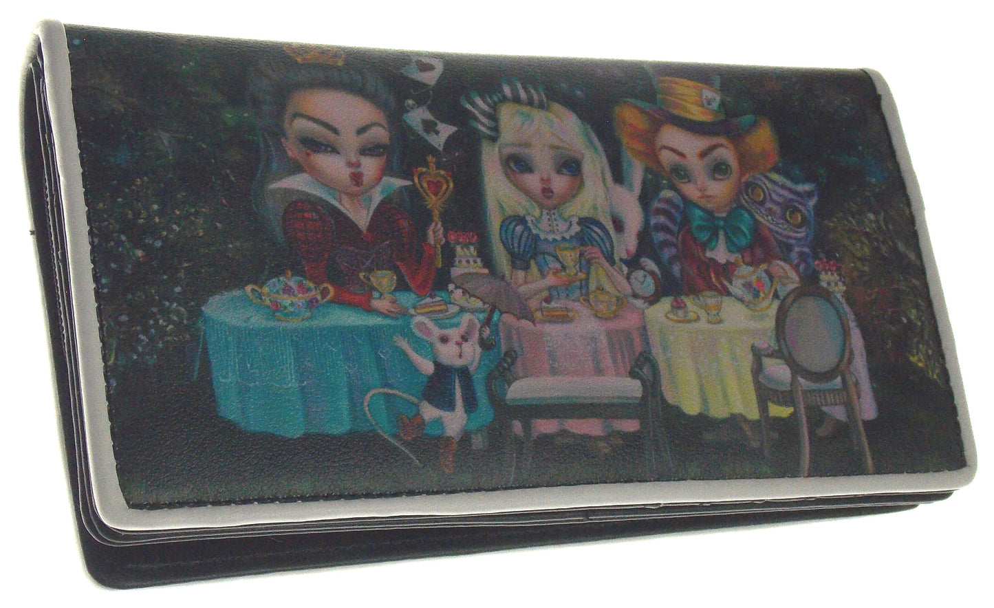 Alice In Wonderland Tea Party Wallet Magnetic Clasp Zipper Gift Purse Colorful