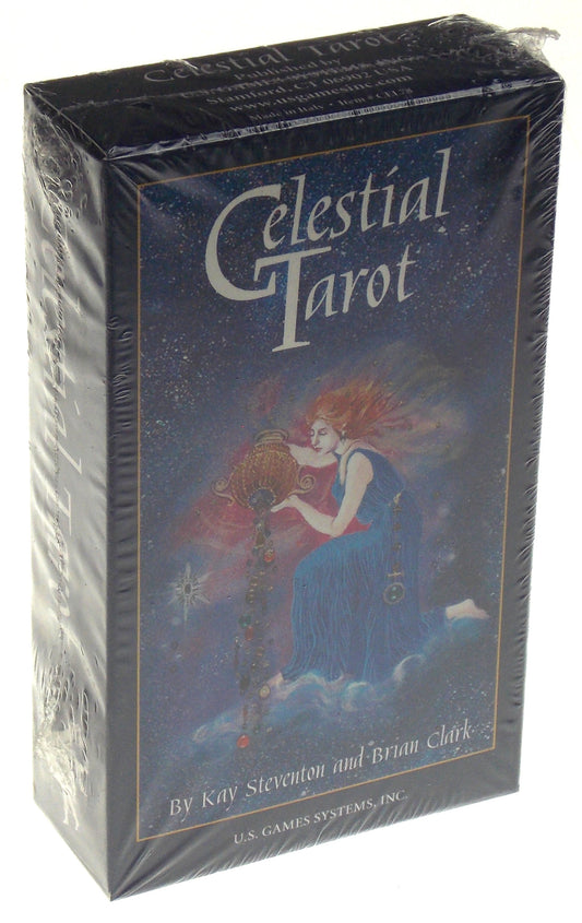 Celestial Tarot Deck with Red Burgundy Velour Drawstring Storage Bag