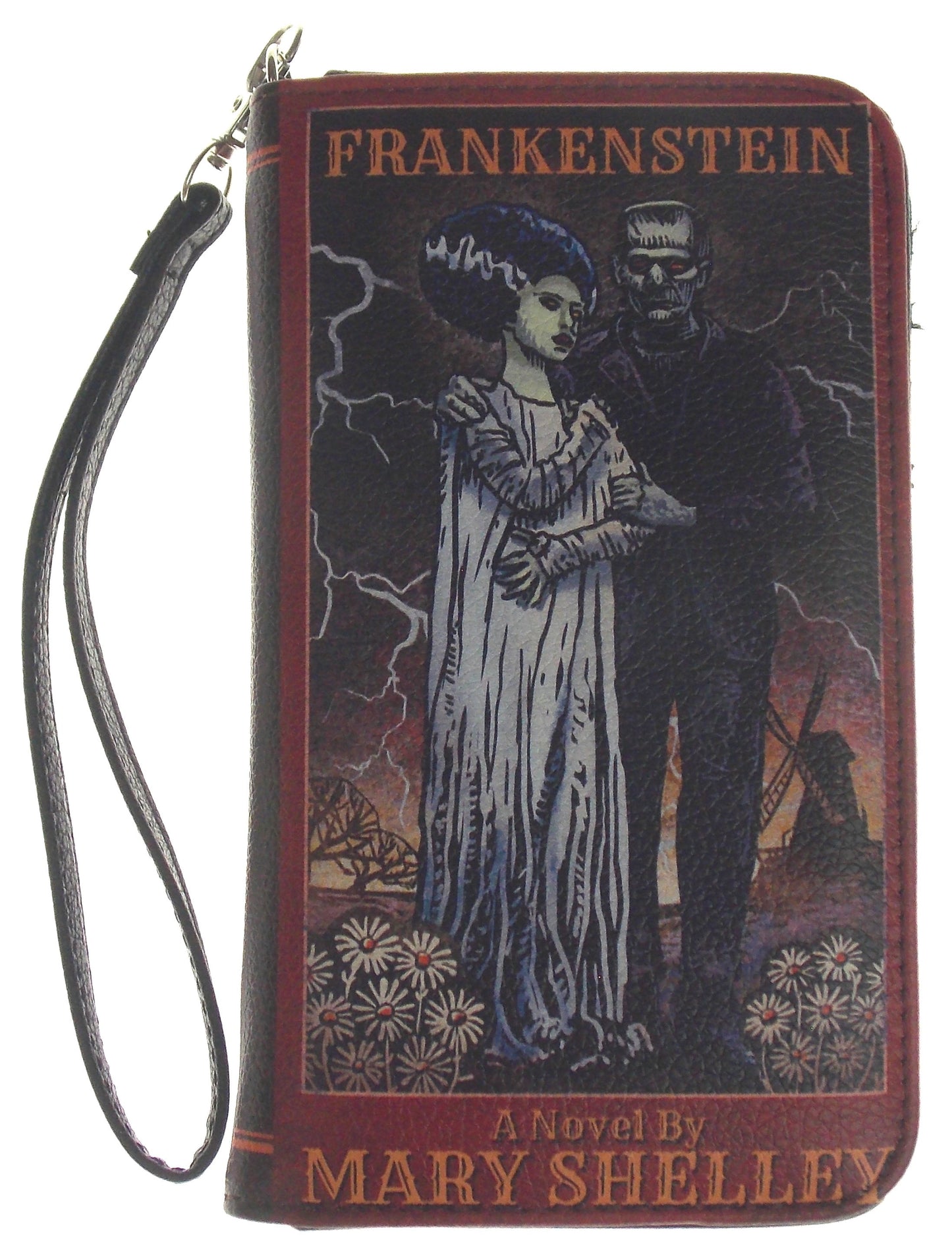 Mary Shelley Frankenstein Zippered Wristlet Wallet Faux Leather Card Slots Book