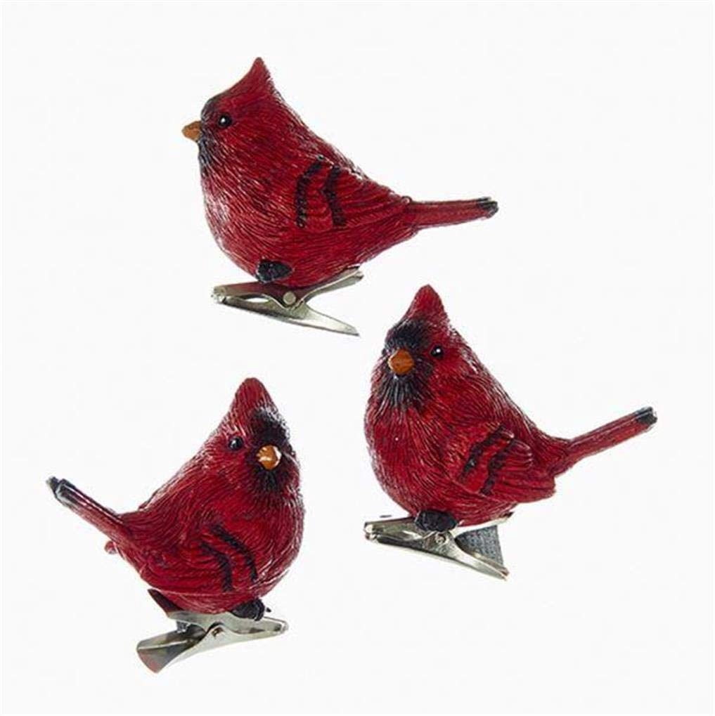 Cardinal Bird Clip On Christmas Ornaments Red 2.5 Inch Set of 3
