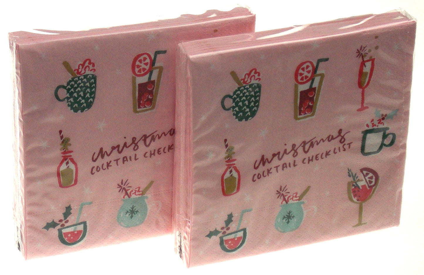 Christmas Cocktail Checklist Beverage Cocktail Napkins Bundle - 5x5 Inch Square - 2 Packages (40 Napkins Total)