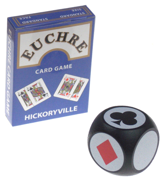 Euchre Playing Cards Bundle - 2 Euchre Decks in One Box with Black & White Suit Marker Dice