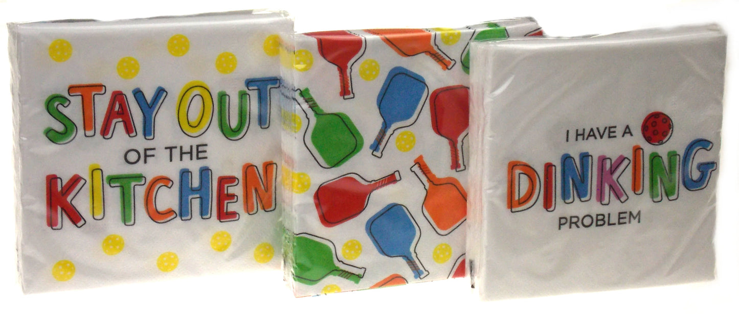 Pickleball Themed Beverage Cocktail Napkins Bundle (3 Designs) - 5x5 Inch Square - 3 Packages (60 Napkins Total)