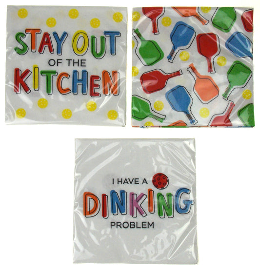 Pickleball Themed Beverage Cocktail Napkins Bundle (3 Designs) - 5x5 Inch Square - 3 Packages (60 Napkins Total)