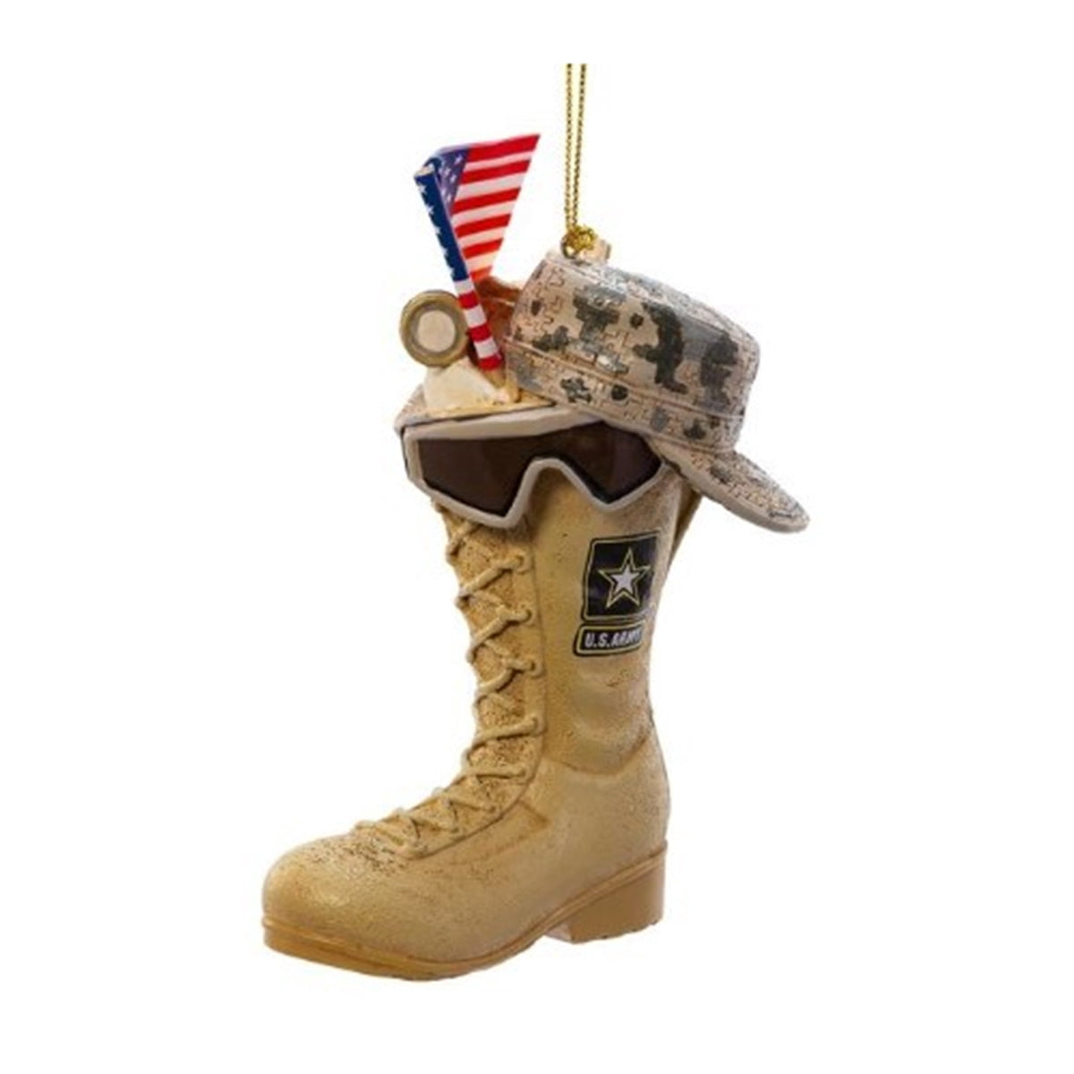 Kurt Adler 4.75" Army Boot With Usa Flag+Icons Ornament