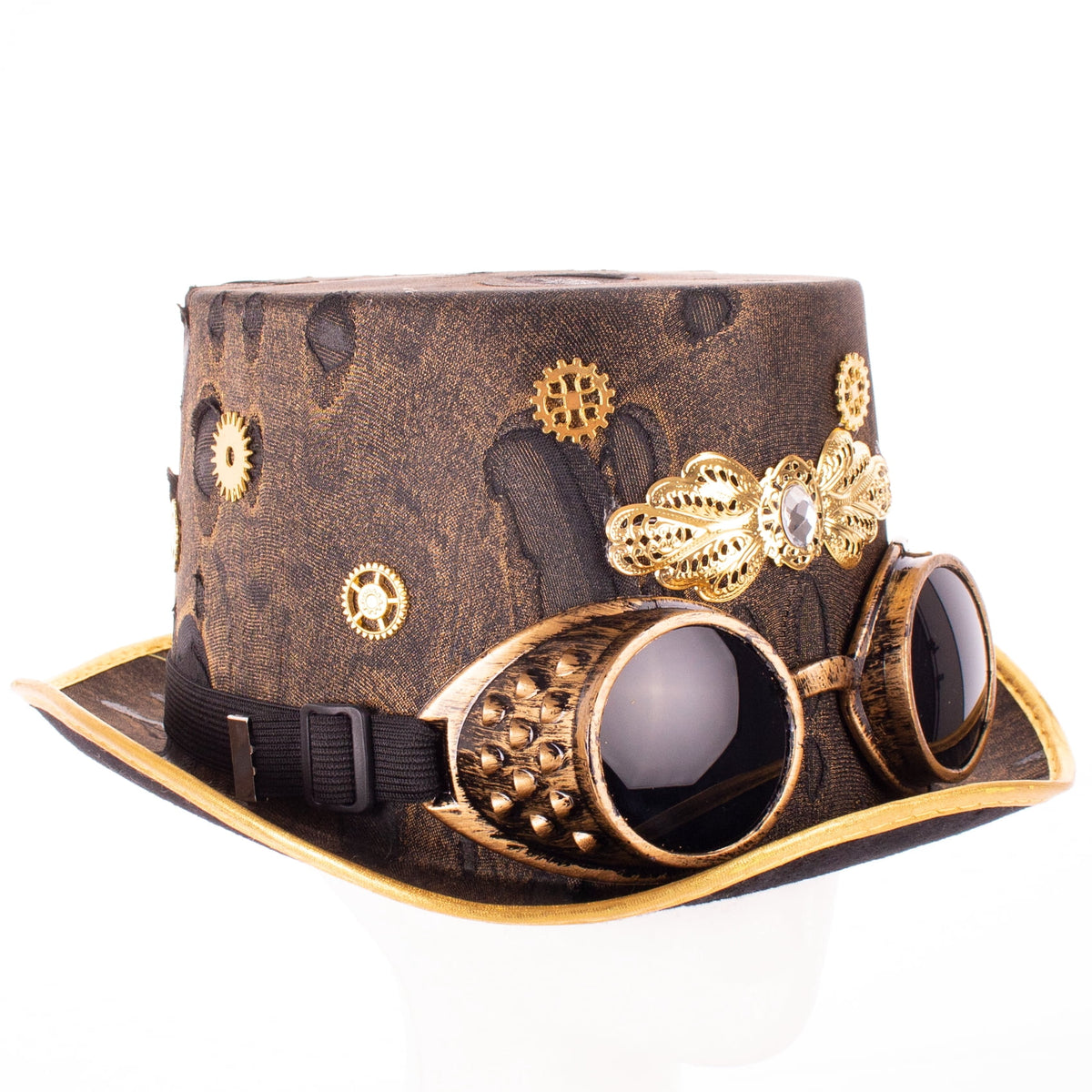 Funny Fashion Steampunk High Top with Goggles Halloween Costume Hat, Black Gold, One-Size