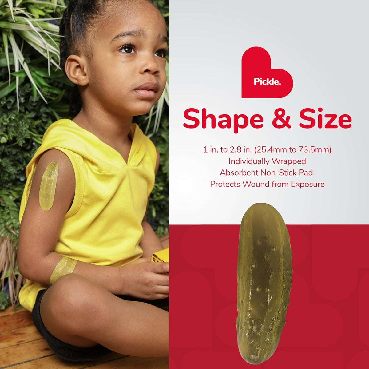 BioSwiss Kids Bandages, Pickle Shaped Self Adhesive Bandage Set, Latex Free, Sterile Wound Care, 24 Count