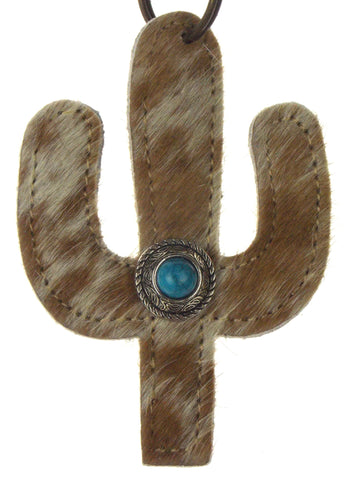 Myra Bag Light Brown Beige Leather Key Chain Turquoise Stone Cactus Handcrafted