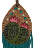 Myra Bag Turquoise Leather Key Chain Fob Cactus Stamped Image Handcrafted Gift