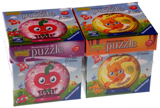 Set 2 Moshi Monsters Ravensburger 3D Puzzle Luvli Katsuma 54 Pc 2.7" Round NEW - FUNsational Finds - 1