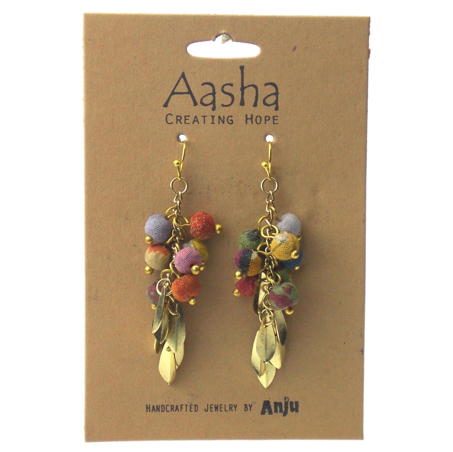 Anju Aasha Collection Sari Earrings Artisan Handcrafted Colored Bead Gold Dangle
