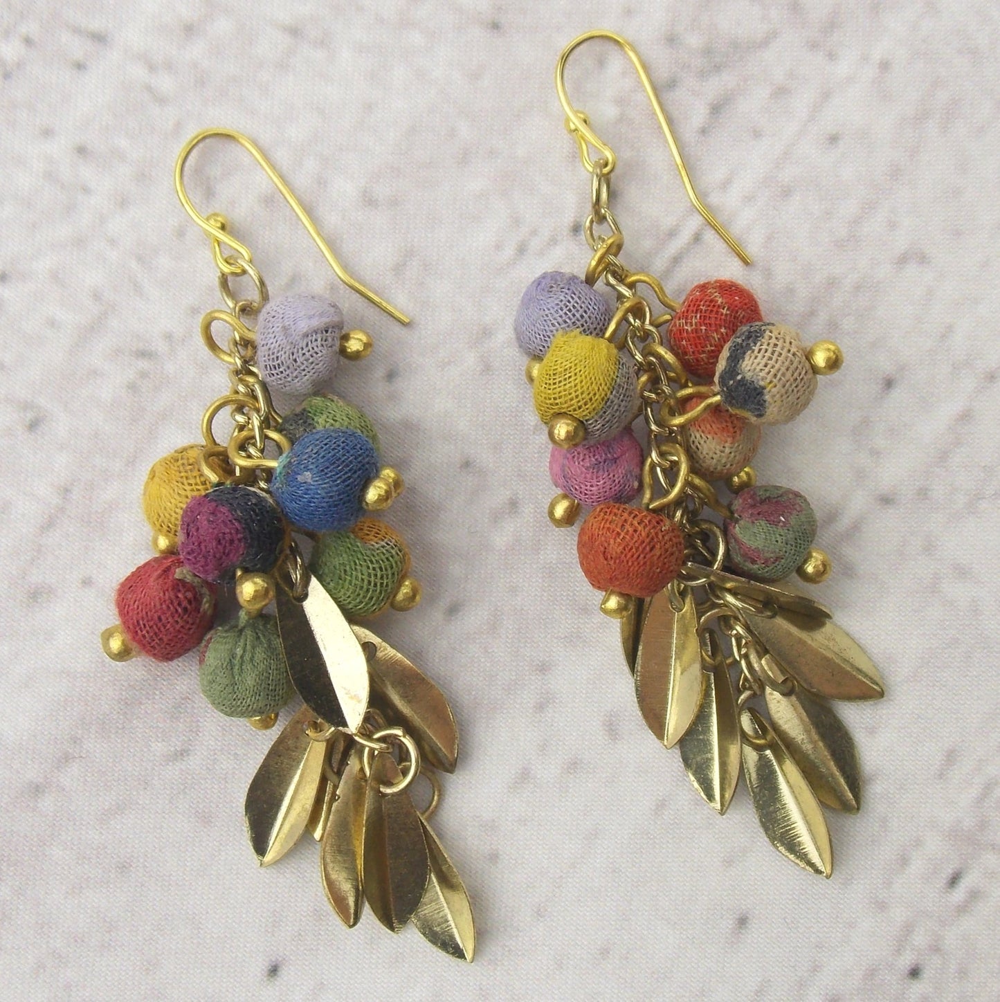 Anju Aasha Collection Sari Earrings Artisan Handcrafted Colored Bead Gold Dangle