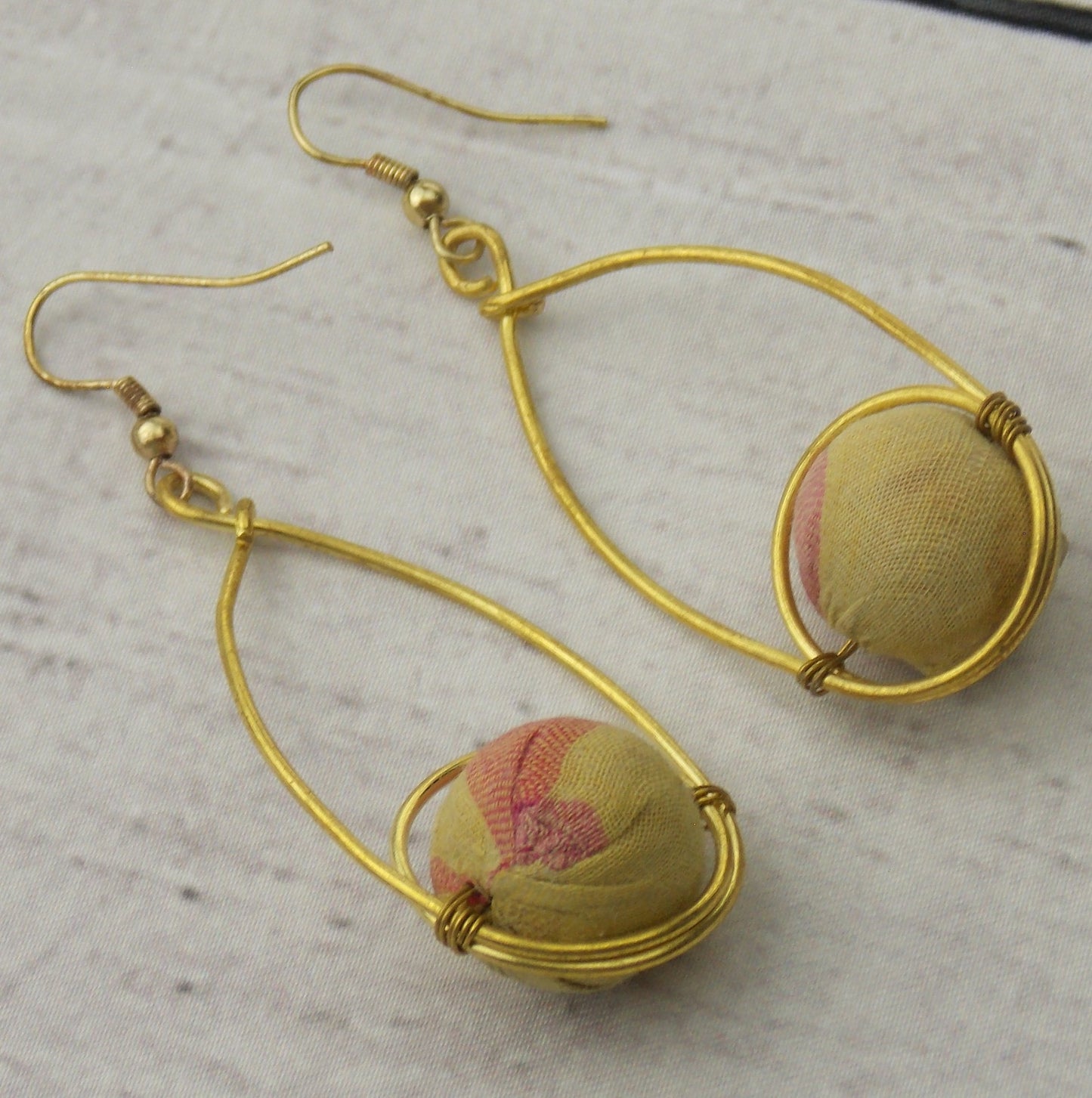 Anju Aasha Collection Sari Teardrop Earrings Artisan Handcrafted White Bead Gold