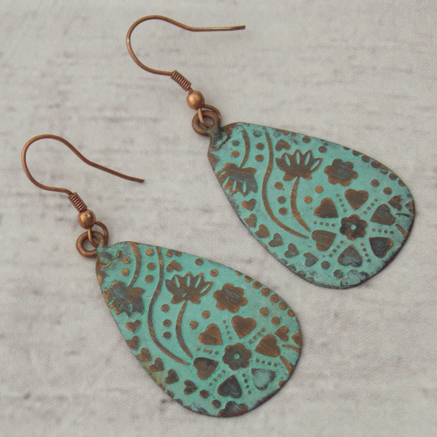 Anju Copper Patina Earrings Turquoise Handcrafted Teardrop Dangle Christmas Gift