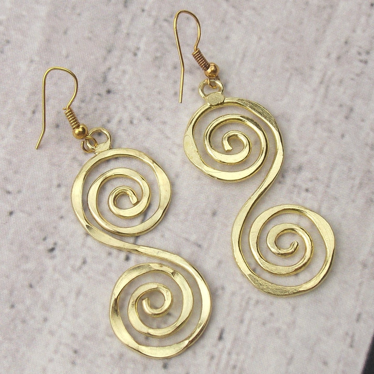 Anju Gold Plated Earrings S-Shaped Spiral Handcrafted Dangle Xmas Gift Holiday