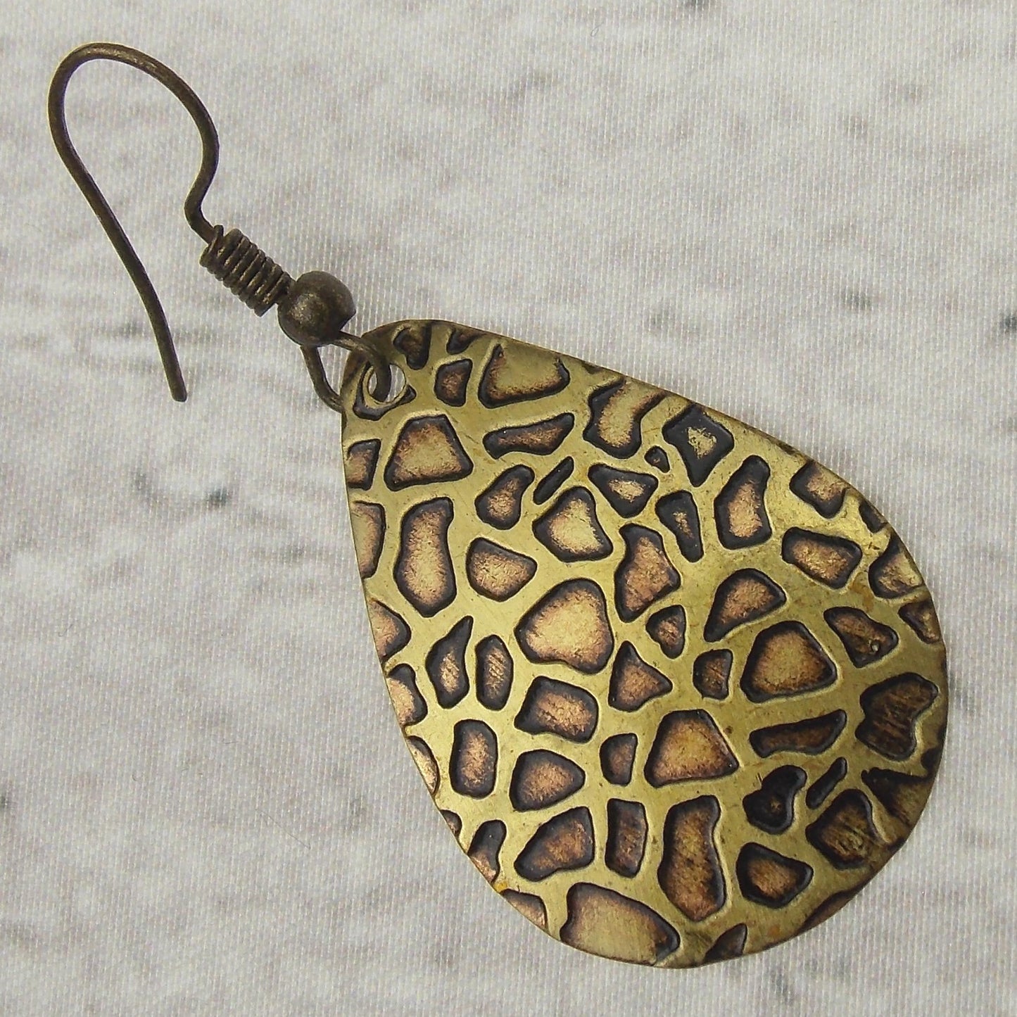 Anju Brass Teardrop Shaped Earrings Giraffe Animal Print Handcrafted Brass Hang