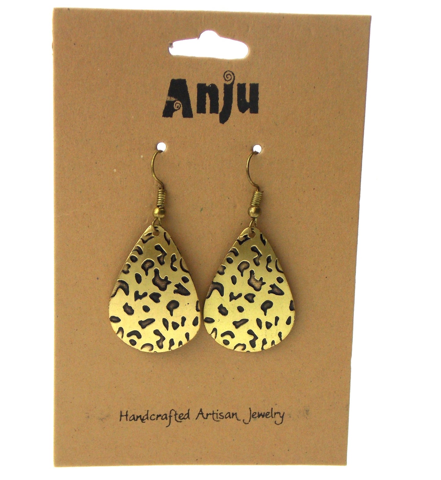 Anju Brass Teardrop Earrings Leopard Print Handcrafted Brass Hang Christmas Gift