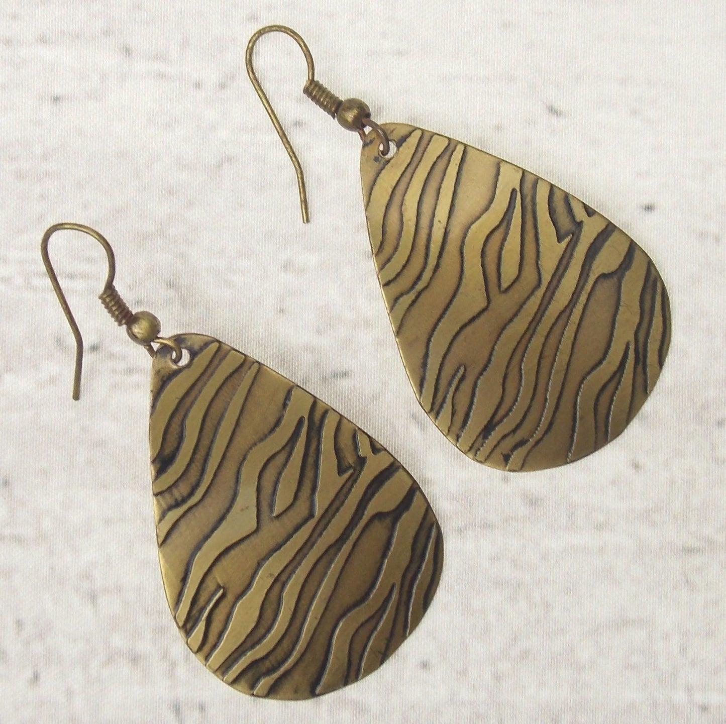 Anju Brass Teardrop Earrings Zebra Animal Print Handcrafted Brass Dangle Gift
