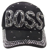 Silver Boss Cap Bling Bedazzled Black Baseball Hat Adjustable Gems Beads Fashion