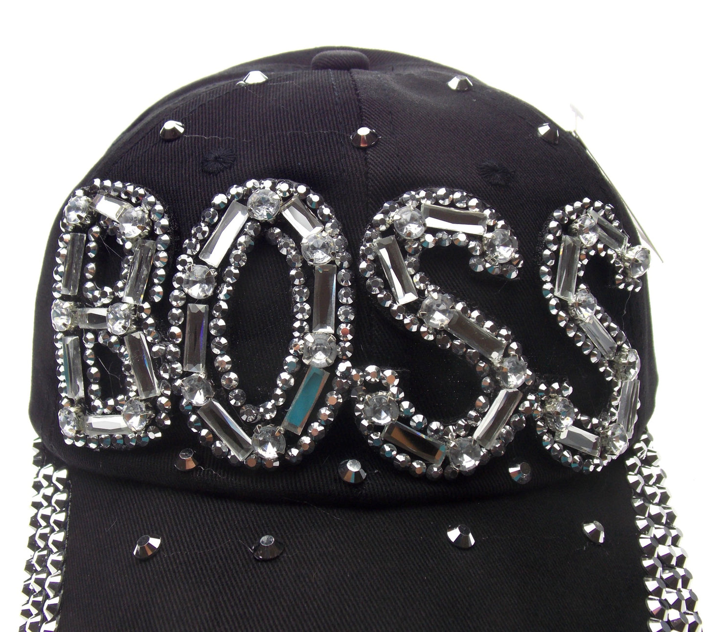 Silver Boss Cap Bling Bedazzled Black Baseball Hat Adjustable Gems Beads Fashion