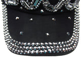 Silver Boss Cap Bling Bedazzled Black Baseball Hat Adjustable Gems Beads Fashion
