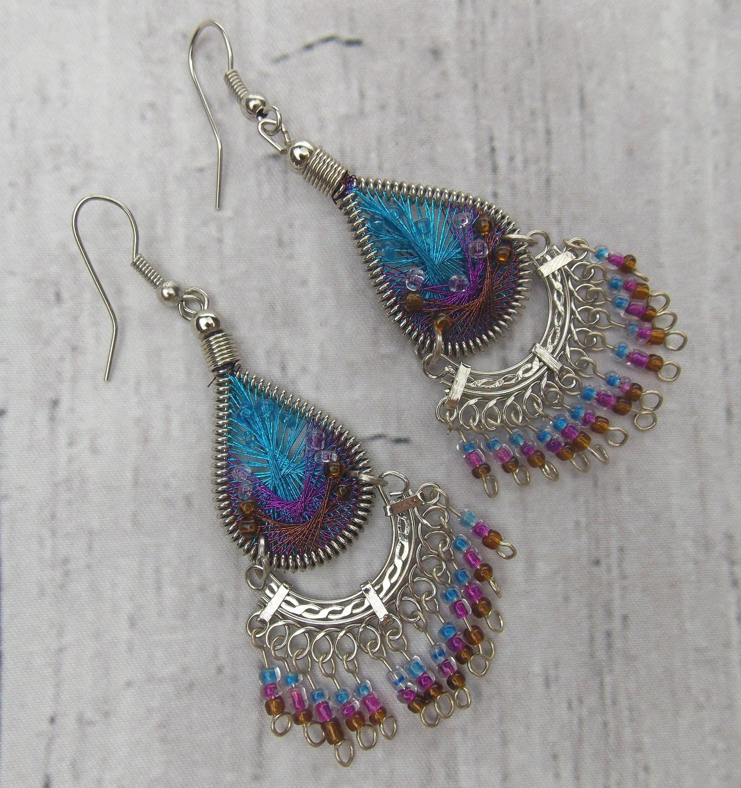 Handcrafted Blue Teardrop Earrings Spirit Nature Native Xmas Gift Dangle Peru