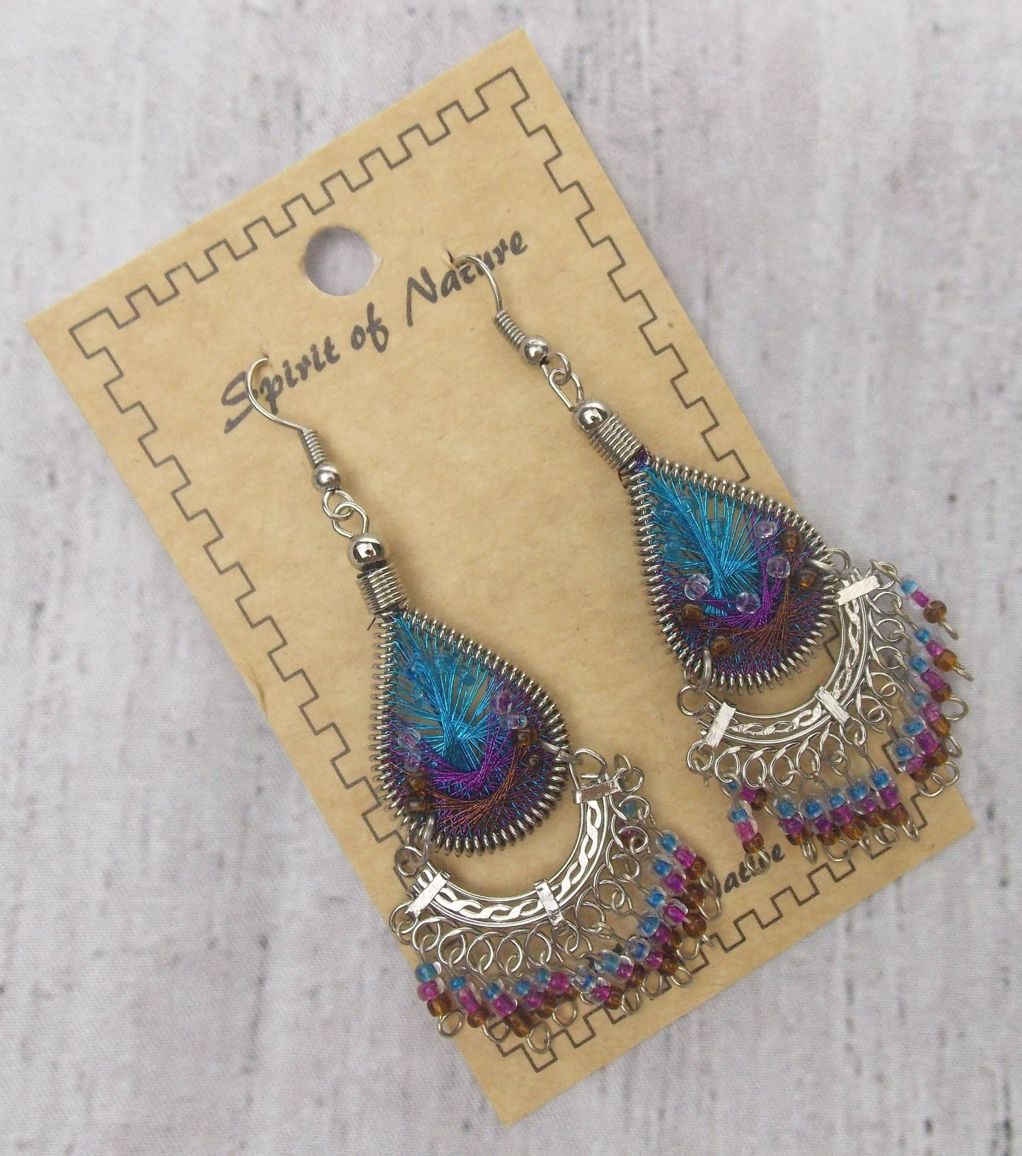 Handcrafted Blue Teardrop Earrings Spirit Nature Native Xmas Gift Dangle Peru