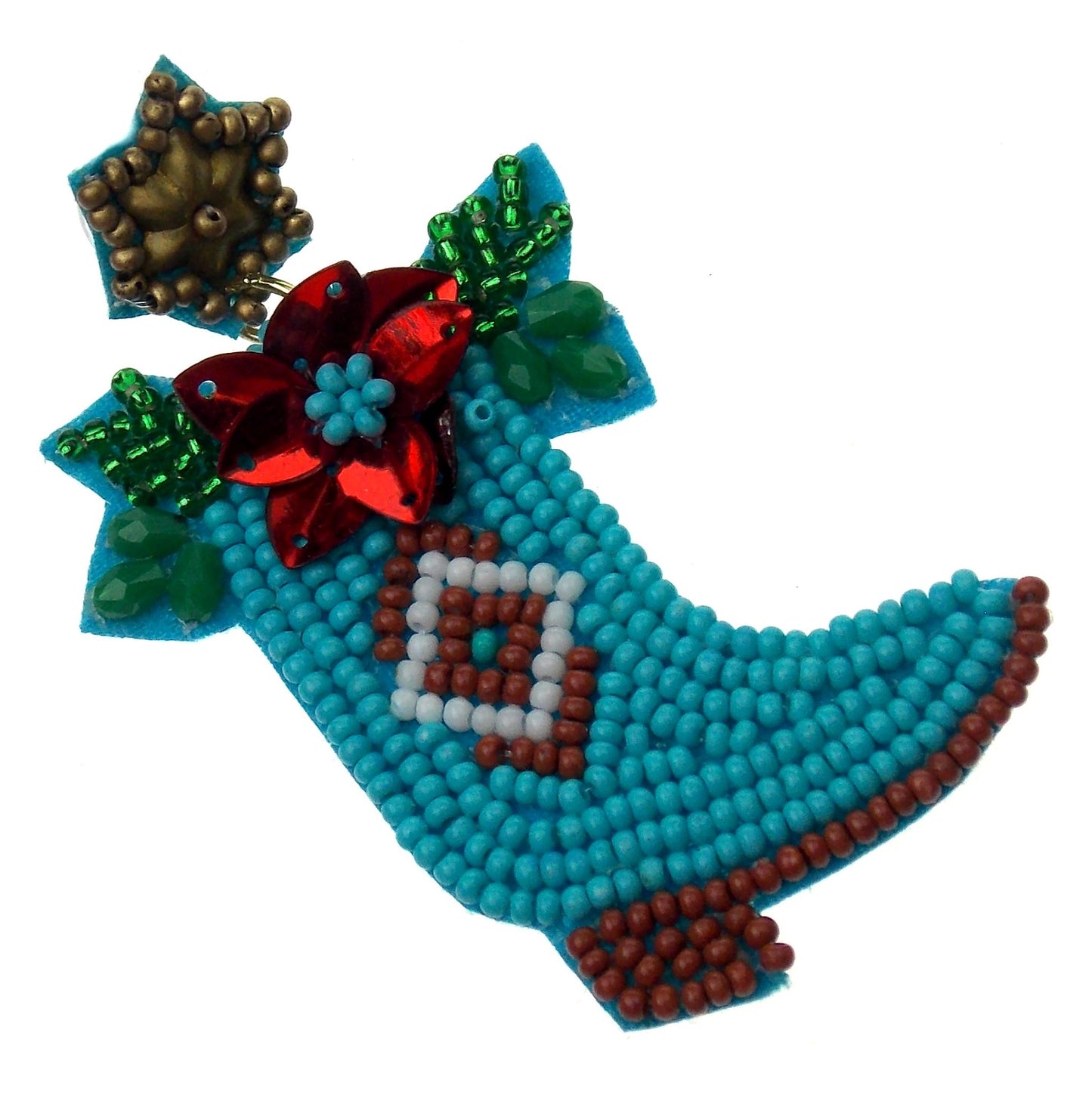 Viola Seed Beads Blue Boots Holiday Earrings Handcrafted Bling Boho Dangle Xmas