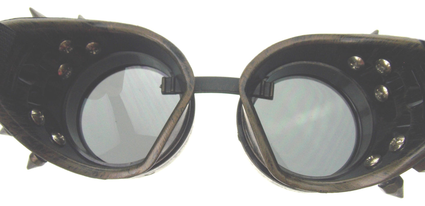 Steampunk Goggles Bronze Finish Spikes Goth Cyber Costume New Years Eve NYE Gift