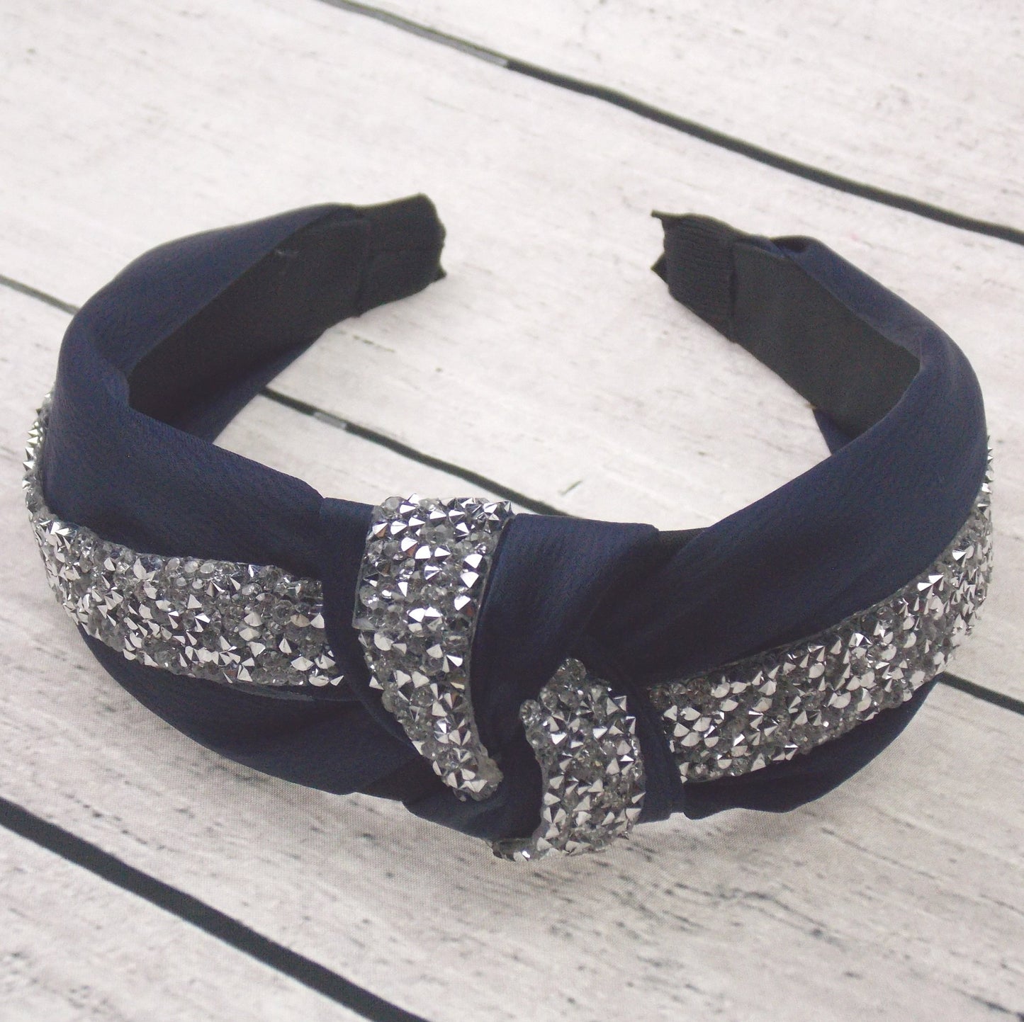 Natalie Mills Caily Navy Blue Headband Bling Gems Fashion Handmade Twisted Knot
