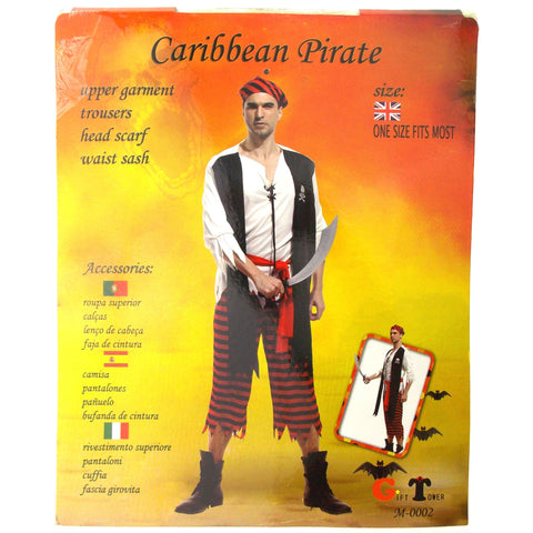 Caribbean Pirate Halloween Costume Shirt Pants Scarf Sash Cosplay Adult Men