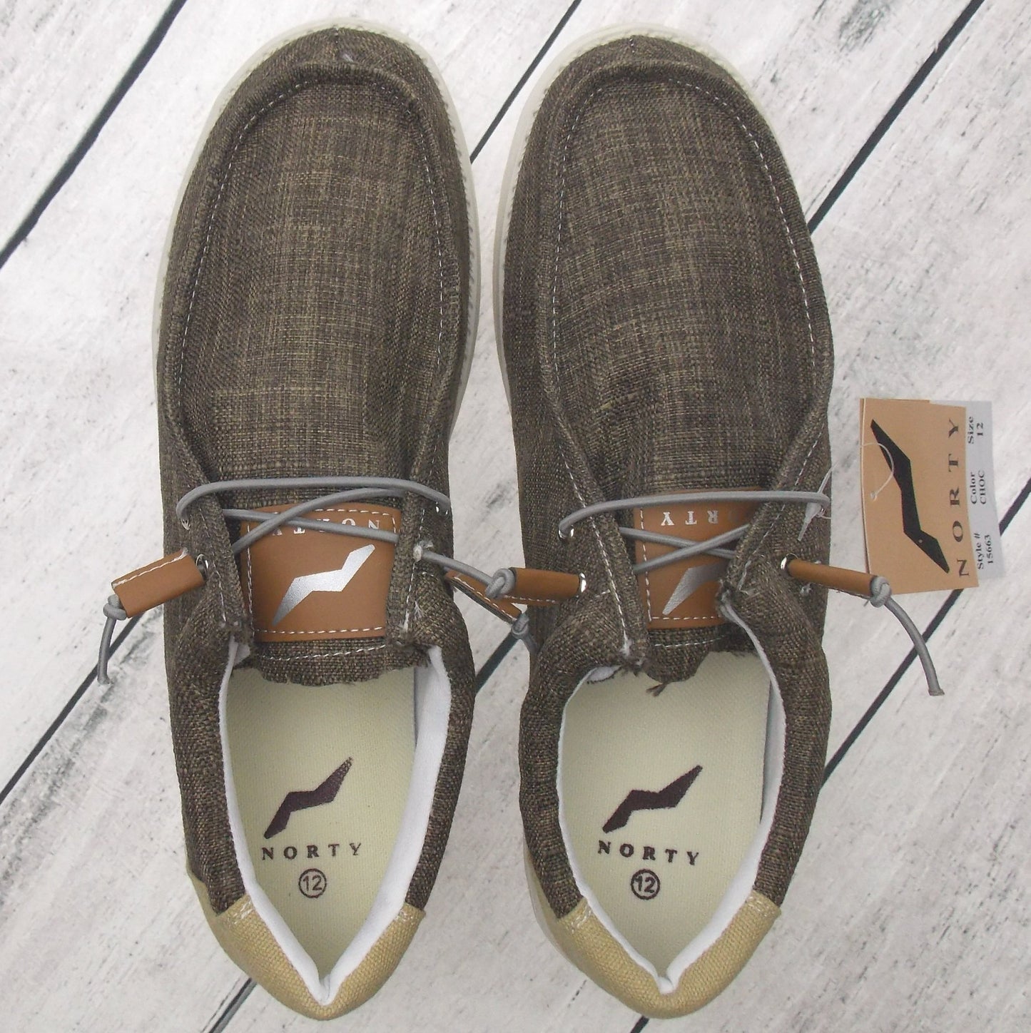 NORTY Mens Lightweight Loafer Slip On Lace Up Casual Boat Shoe Chocolate Brown