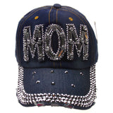 Silver Mom Cap Bling Bedazzled Blue Denim Gem Distressed Baseball Hat Adjustable