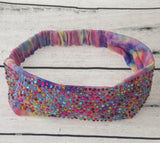 Natalie Mills Destiny Multi Color Tie Dye Headband Bling Gems Fashion Handmade