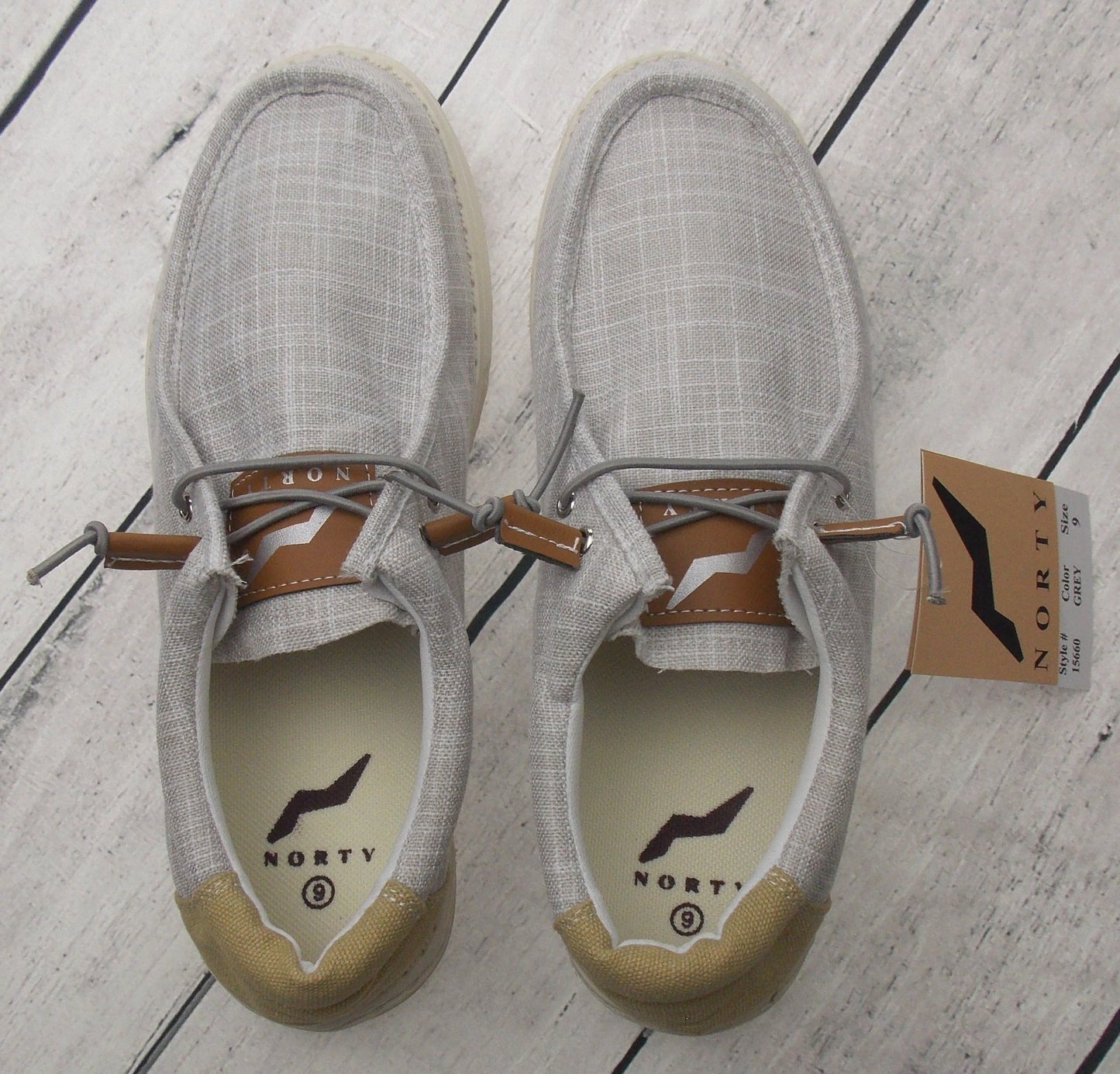 NORTY Mens Lightweight Loafer Slip On Lace Up Casual Boat Shoe Grey Oatmeal