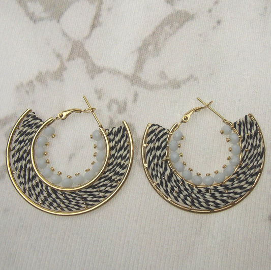 Myra Bag Zebra Zeal Black White Hoop Earrings Dangle Handcrafted Boho Xmas Gift