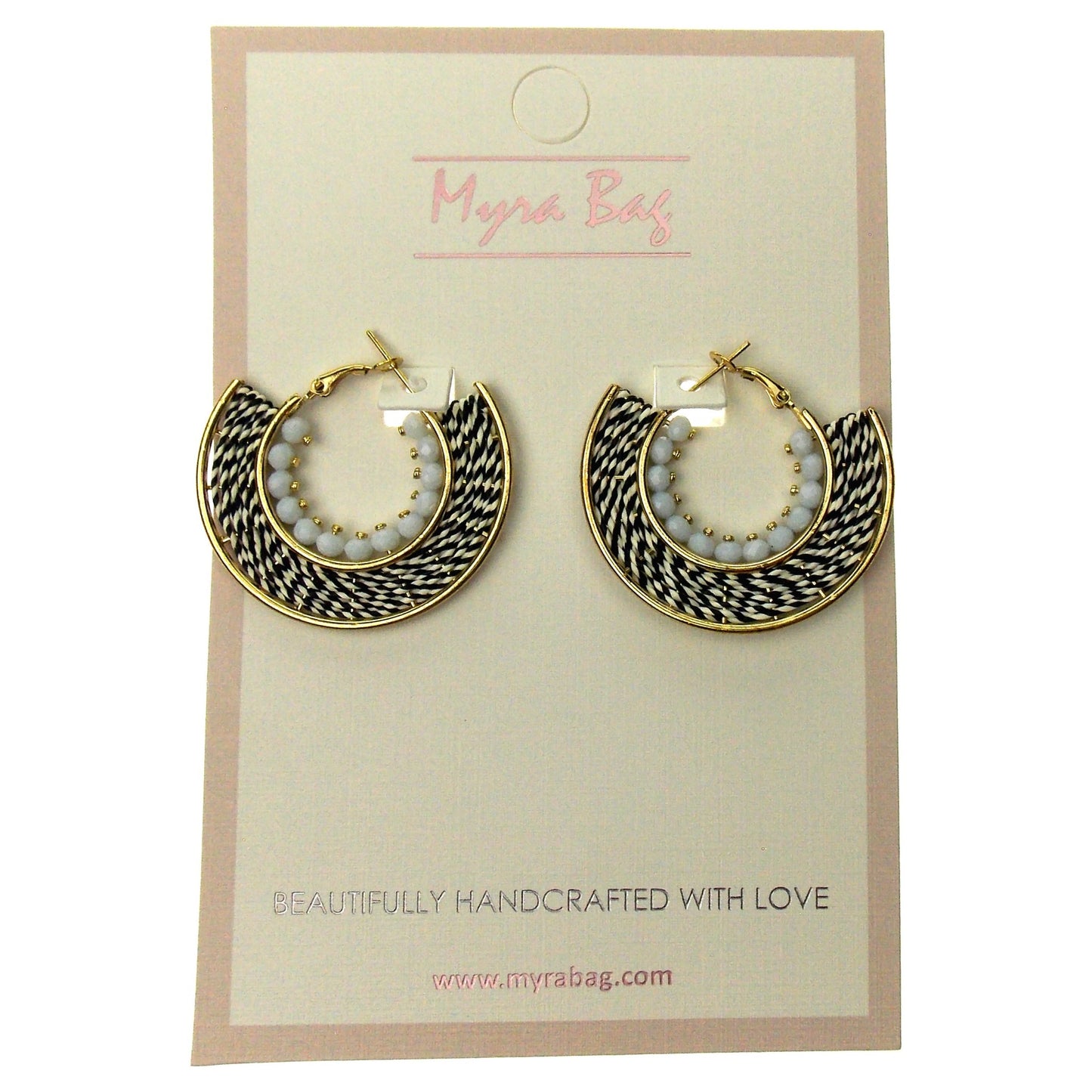 Myra Bag Zebra Zeal Black White Hoop Earrings Dangle Handcrafted Boho Xmas Gift