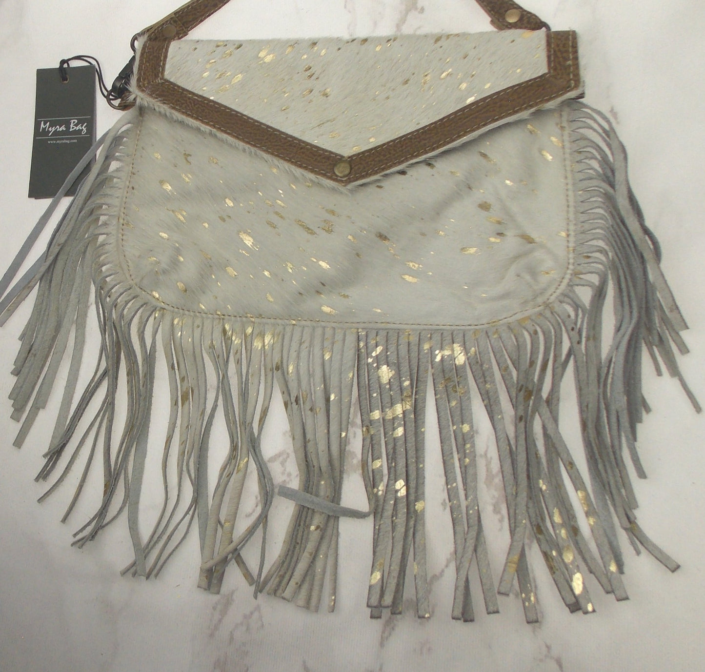 Myra Bag Golden Girl Hairon Handbag White Gold Fringe Eco Friendly Up Cycled