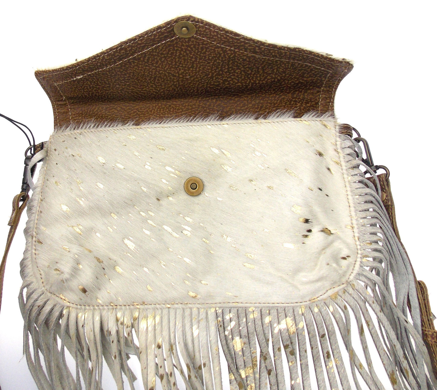 Myra Bag Golden Girl Hairon Handbag White Gold Fringe Eco Friendly Up Cycled