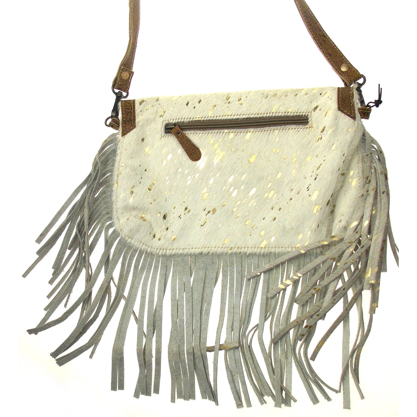 Myra Bag Golden Girl Hairon Handbag White Gold Fringe Eco Friendly Up Cycled