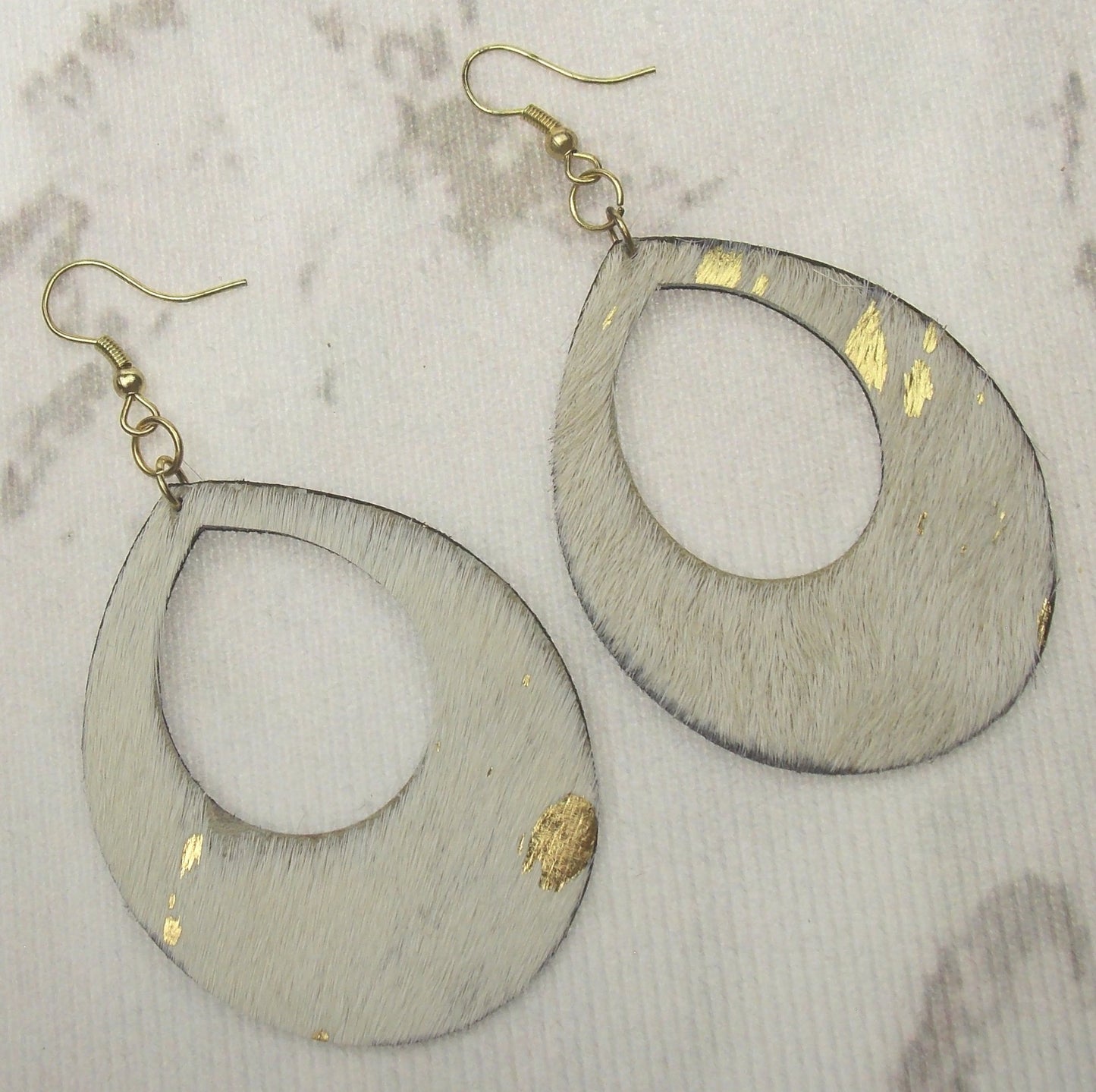 Myra Bag Gold Speckle Dangling Earrings Genuine Leather Handcrafted Boho Hook