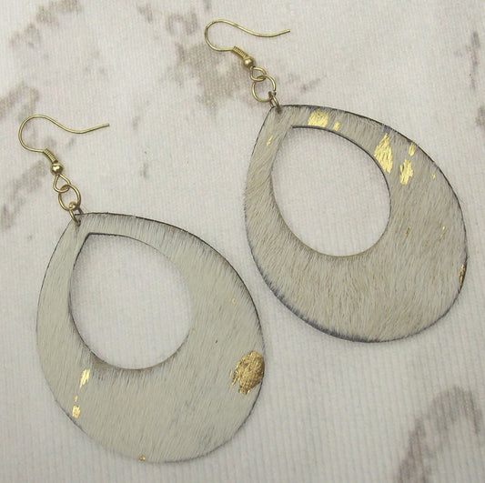 Myra Bag Gold Speckle Dangling Earrings Genuine Leather Handcrafted Boho Hook