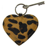 Myra Bag Heart Shaped Brown Black Animal Print Leather KeyChain Handcrafted Gift
