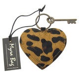 Myra Bag Heart Shaped Brown Black Animal Print Leather KeyChain Handcrafted Gift