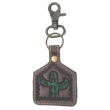 Myra Bag Brown Leather Key Chain Fob Cactus Stamped Image Handcrafted Xmas Gift