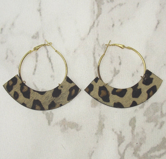 Myra Bag Animal Print Hoop Earrings Genuine Leather Handcrafted Boho Dangle Gift