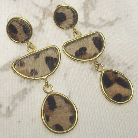 Myra Bag Animal Print Dangle Earrings Genuine Leather Handcrafted Boho Xmas Gift
