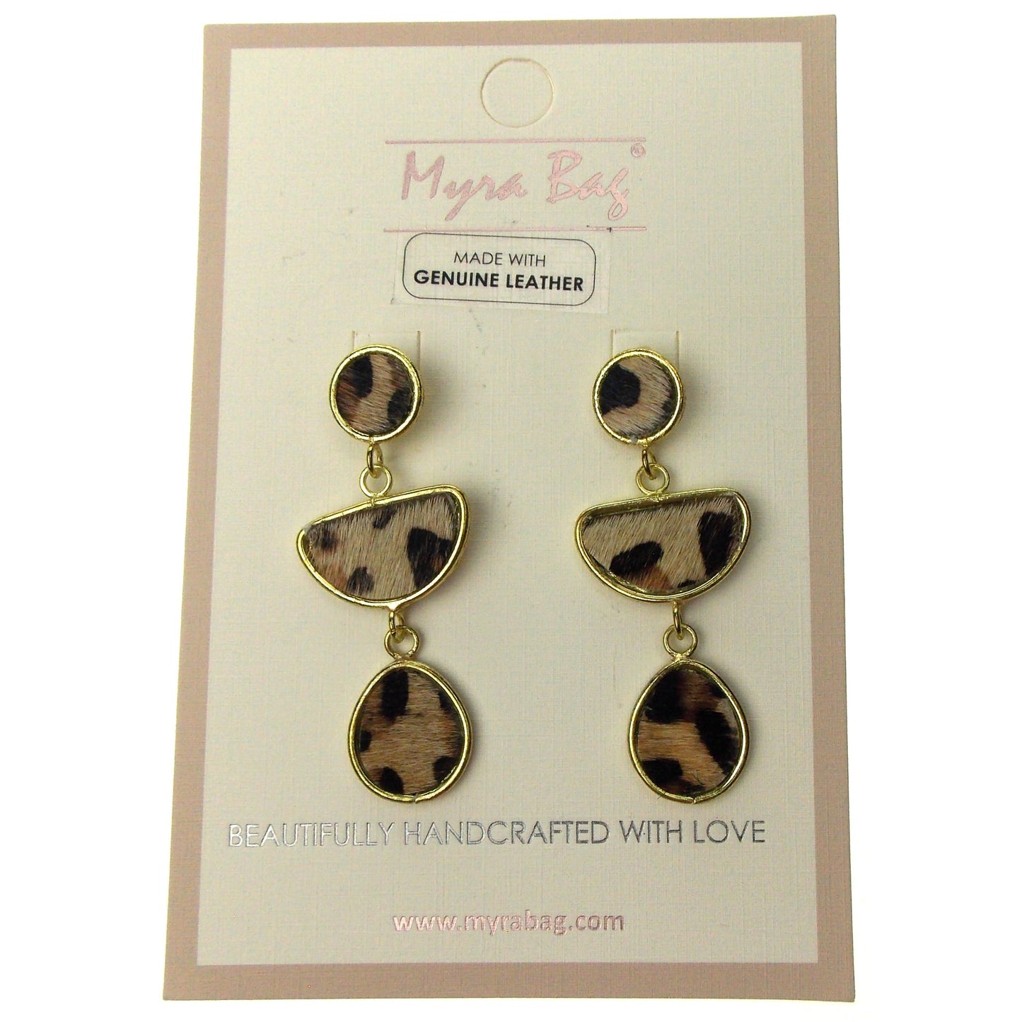 Myra Bag Animal Print Dangle Earrings Genuine Leather Handcrafted Boho Xmas Gift